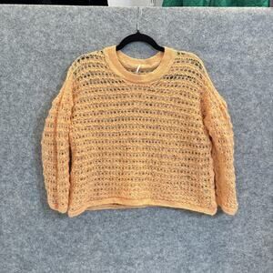 Anthropologie Sweater Womens Size Medium Peach Sheer Pilcro Open Stitch Pullover